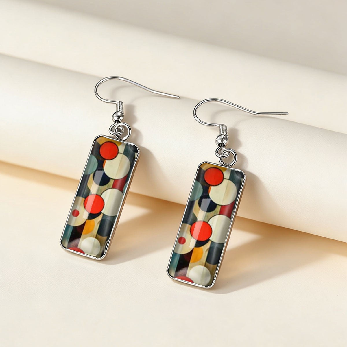 Rectangular Abstract Dot Glass Earrings