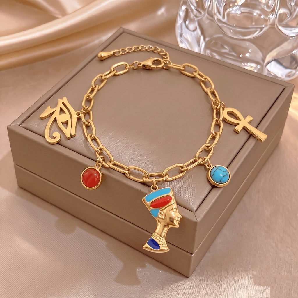 18k Egyptian Charm Link Bracelet