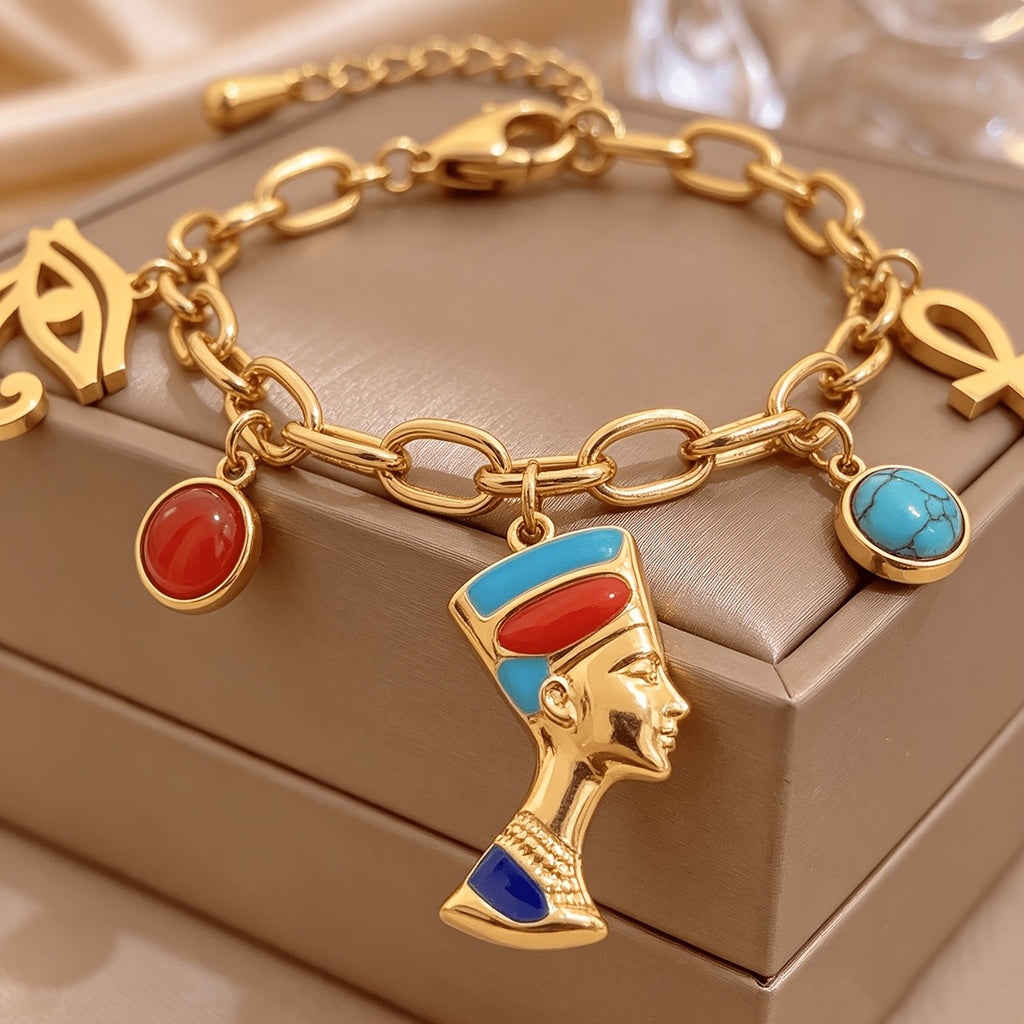 18k Egyptian Charm Link Bracelet