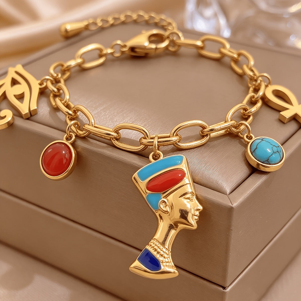 18k Egyptian Charm Link Bracelet