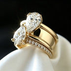 Retro Double Pear Stone Ring Set
