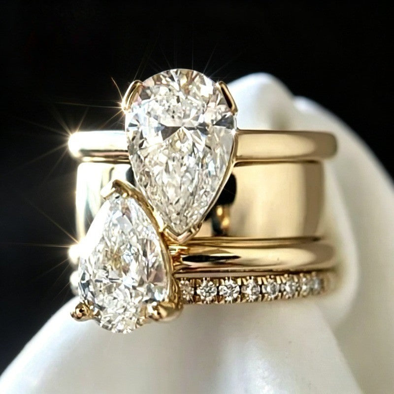 Retro Double Pear Stone Ring Set