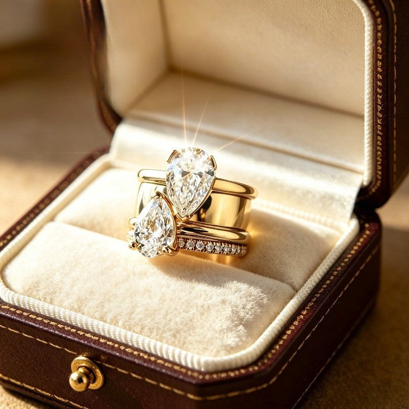 Retro Double Pear Stone Ring Set