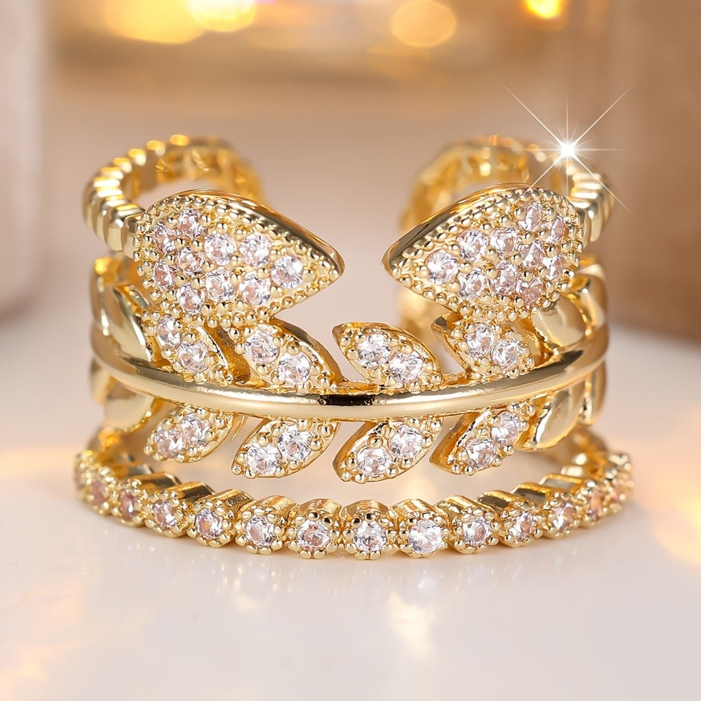 Adjustable Leaf Zircon Open Ring