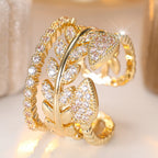 Adjustable Leaf Zircon Open Ring
