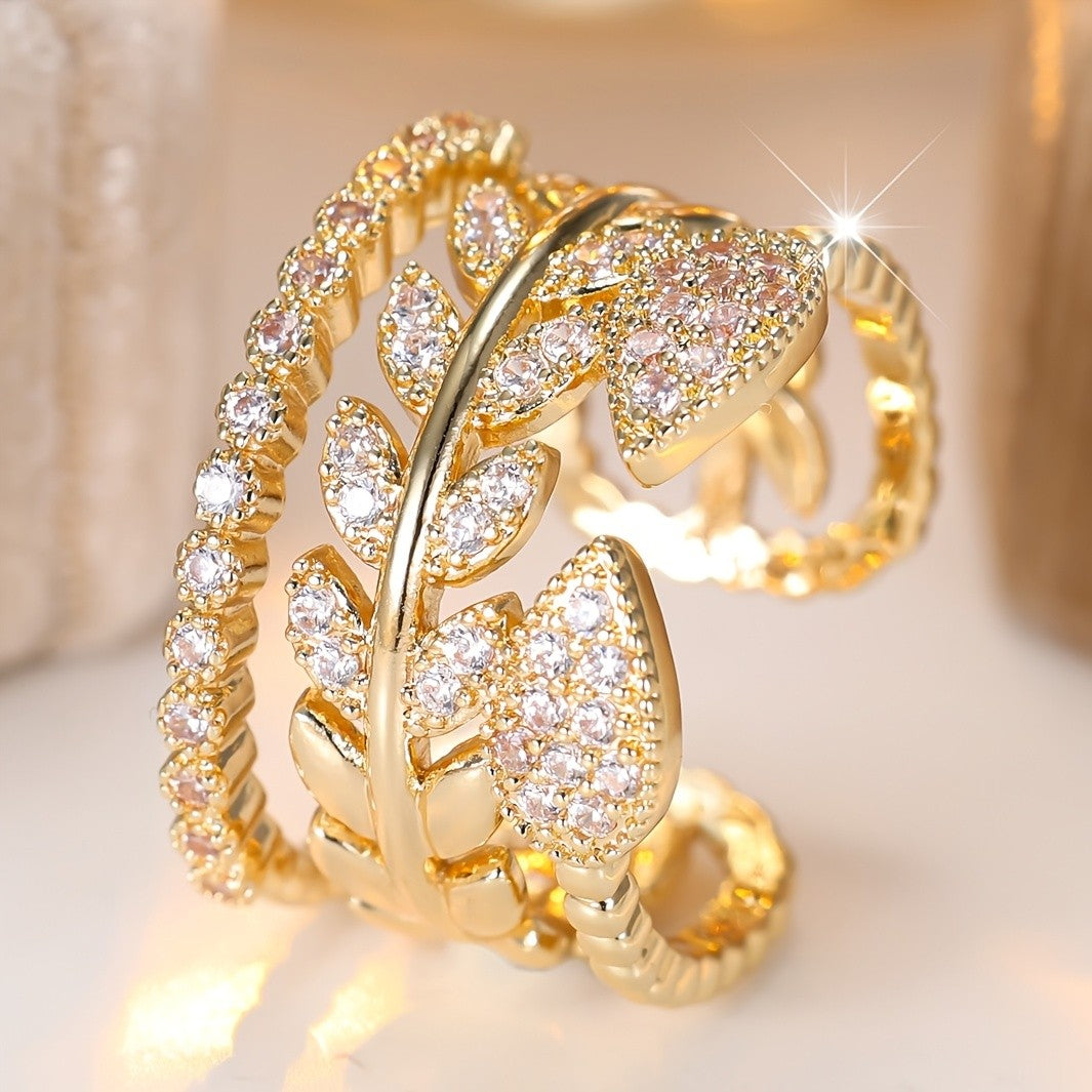 Adjustable Leaf Zircon Open Ring
