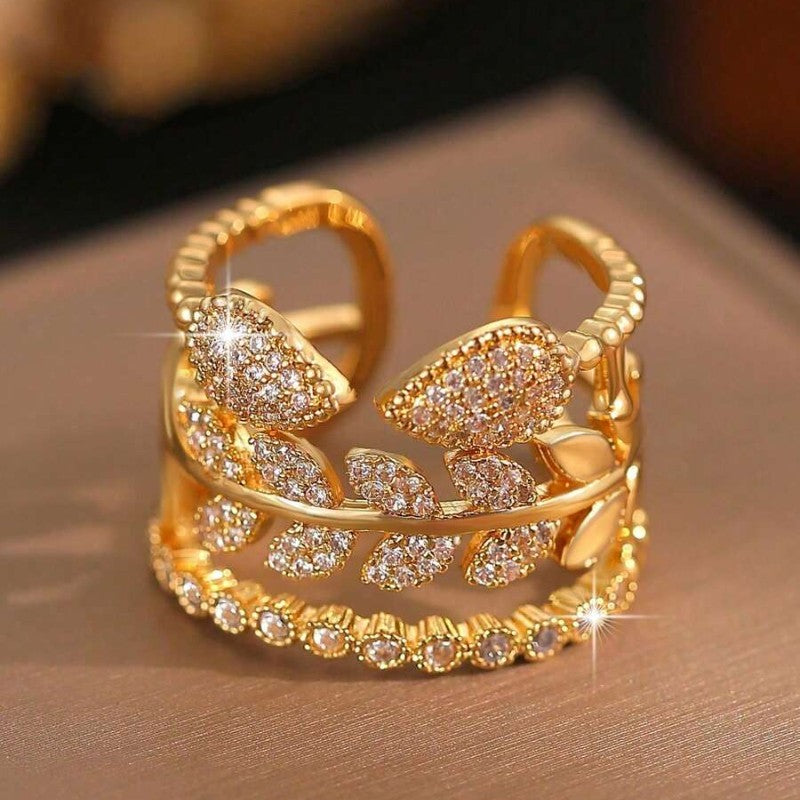 Adjustable Leaf Zircon Open Ring