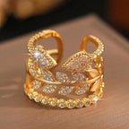 Adjustable Leaf Zircon Open Ring