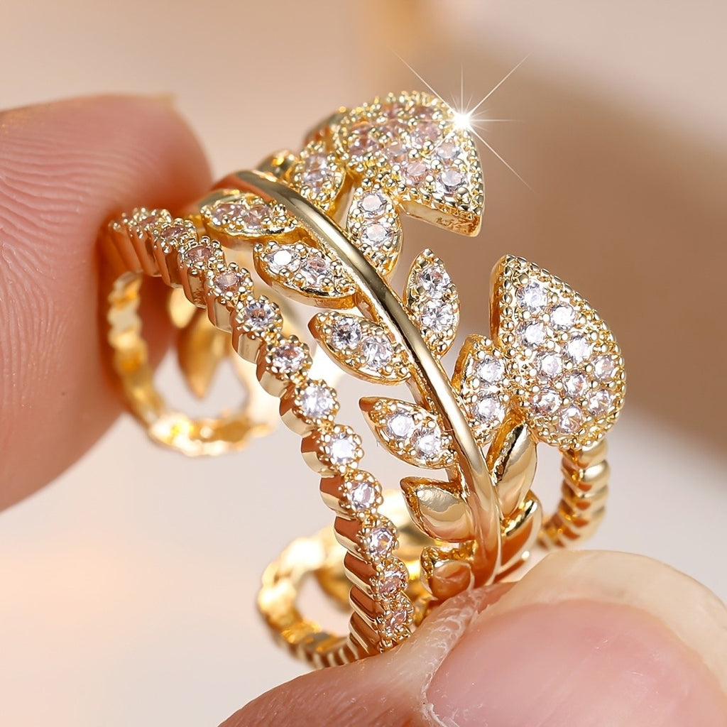 Adjustable Leaf Zircon Open Ring