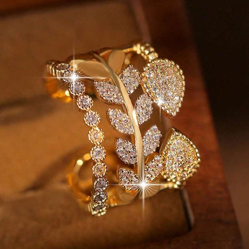 Adjustable Leaf Zircon Open Ring