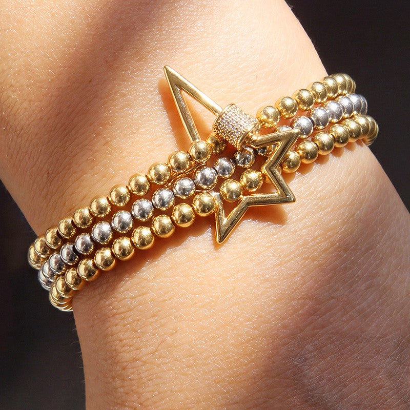 Two-Tone Beaded Charm Stretch Bracelet Set