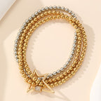 Two-Tone Beaded Charm Stretch Bracelet Set