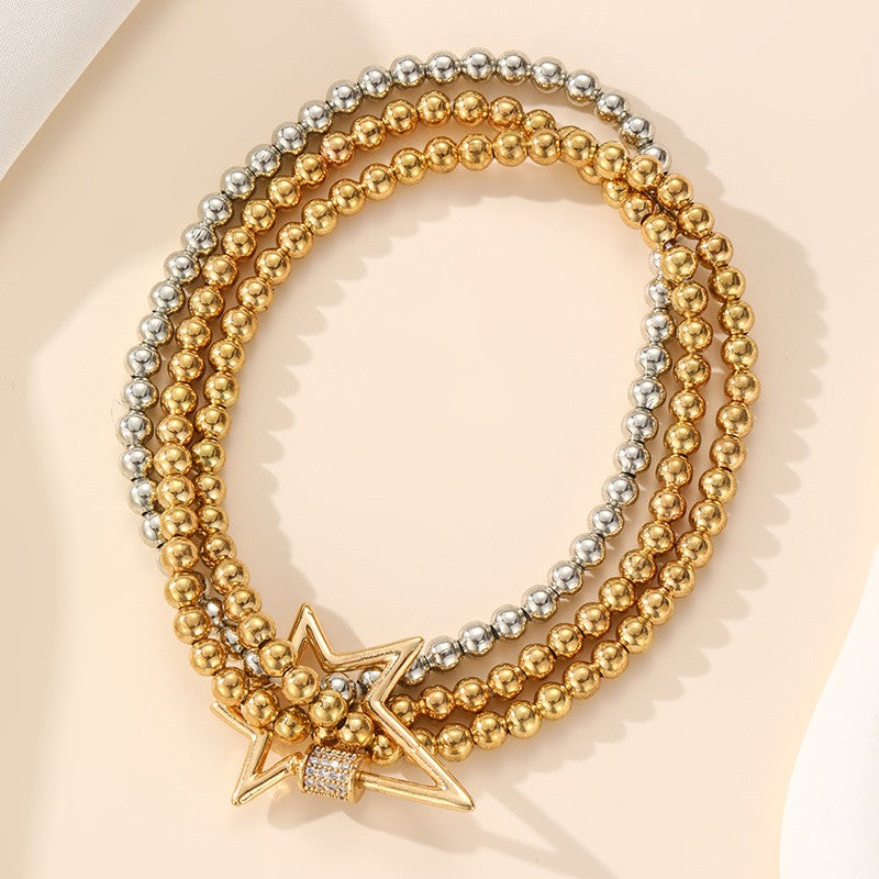 Two-Tone Beaded Charm Stretch Bracelet Set
