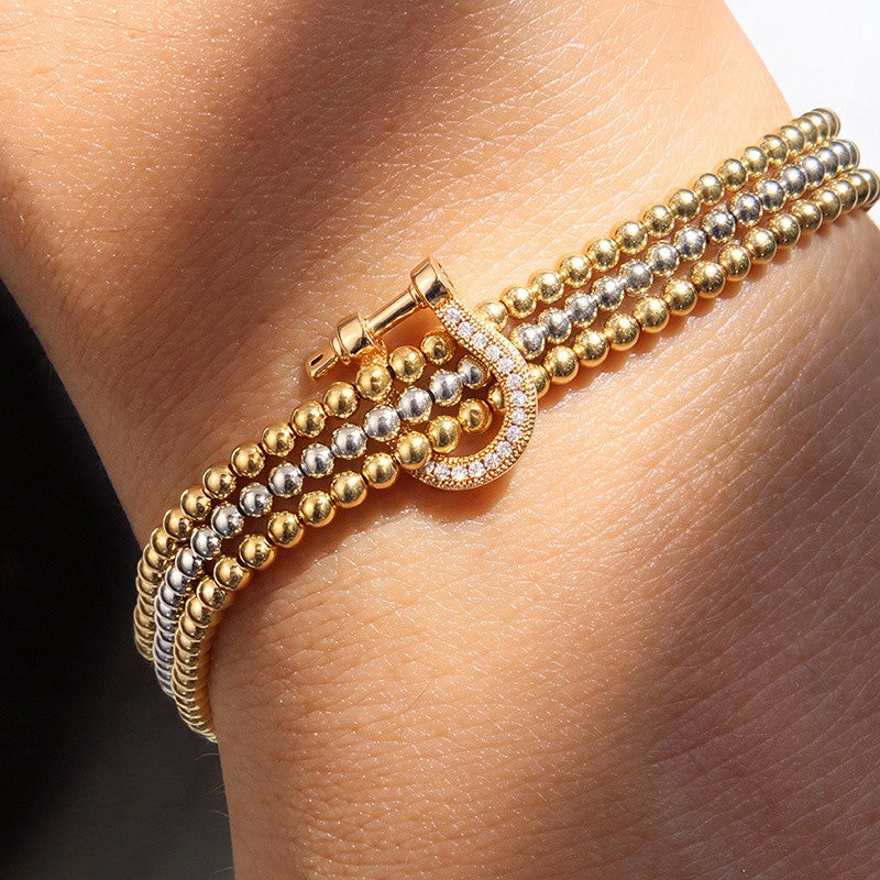 Two-Tone Beaded Charm Stretch Bracelet Set