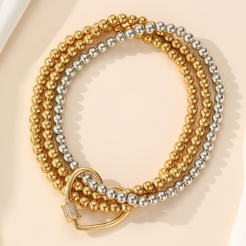Two-Tone Beaded Charm Stretch Bracelet Set