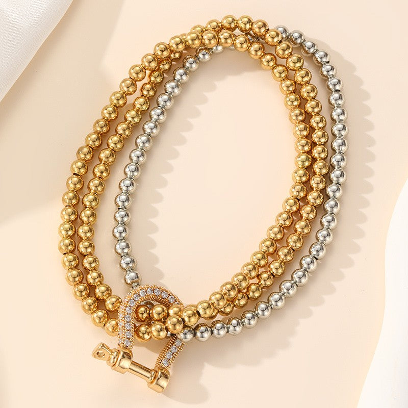Two-Tone Beaded Charm Stretch Bracelet Set