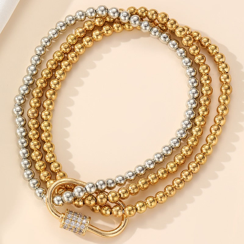 Two-Tone Beaded Charm Stretch Bracelet Set
