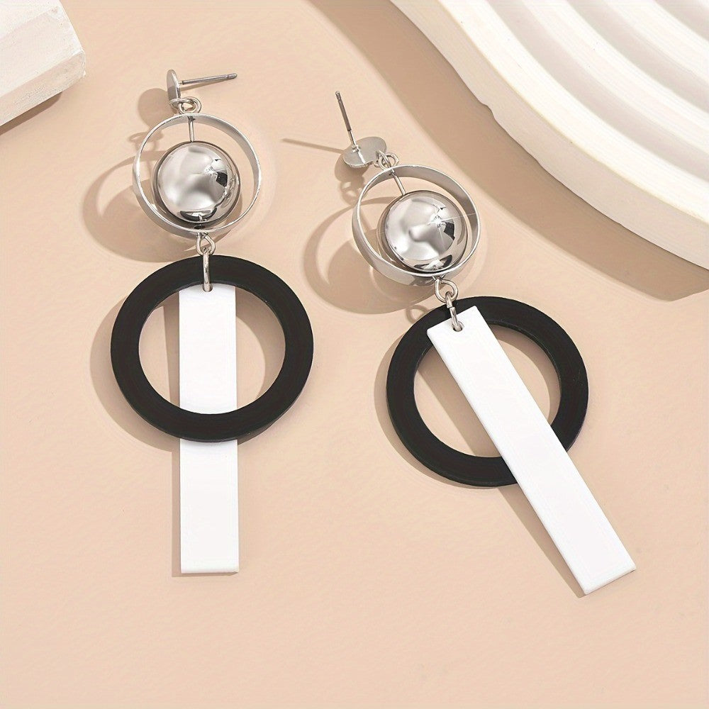 Geometric Black Circle Drop Earrings