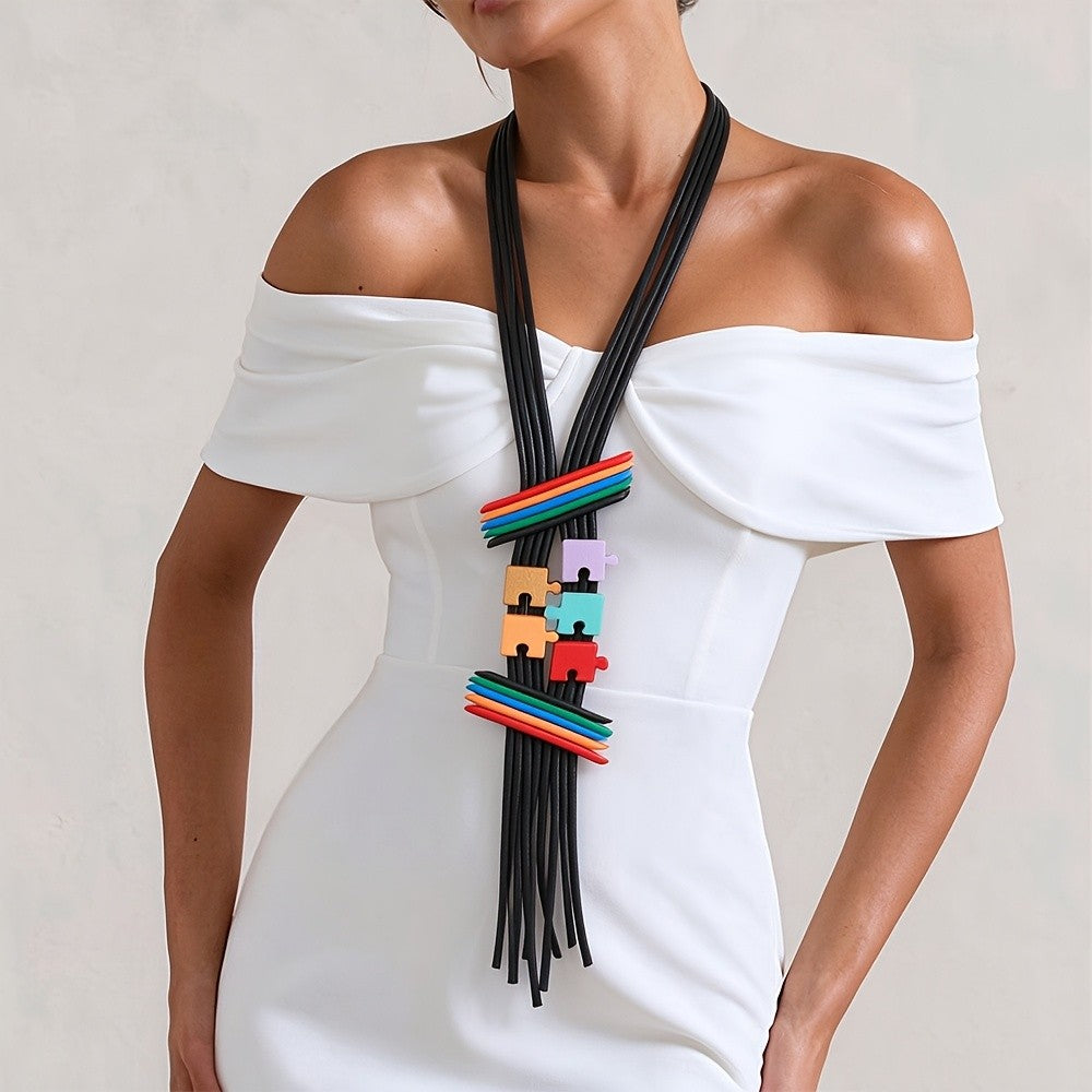 Colorful Geometric Puzzle Necklace