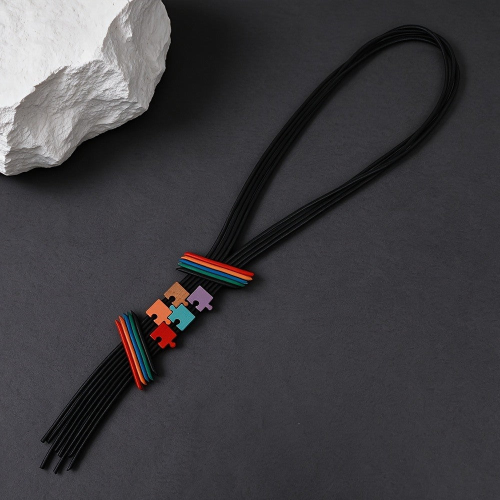 Colorful Geometric Puzzle Necklace
