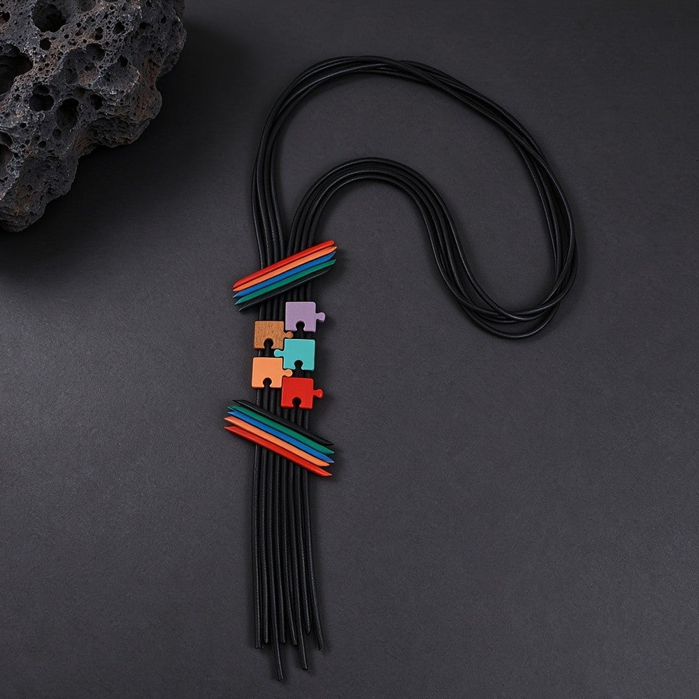 Colorful Geometric Puzzle Necklace