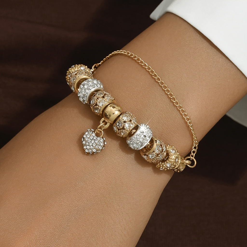 Vintage Beaded Heart Charm Bracelet