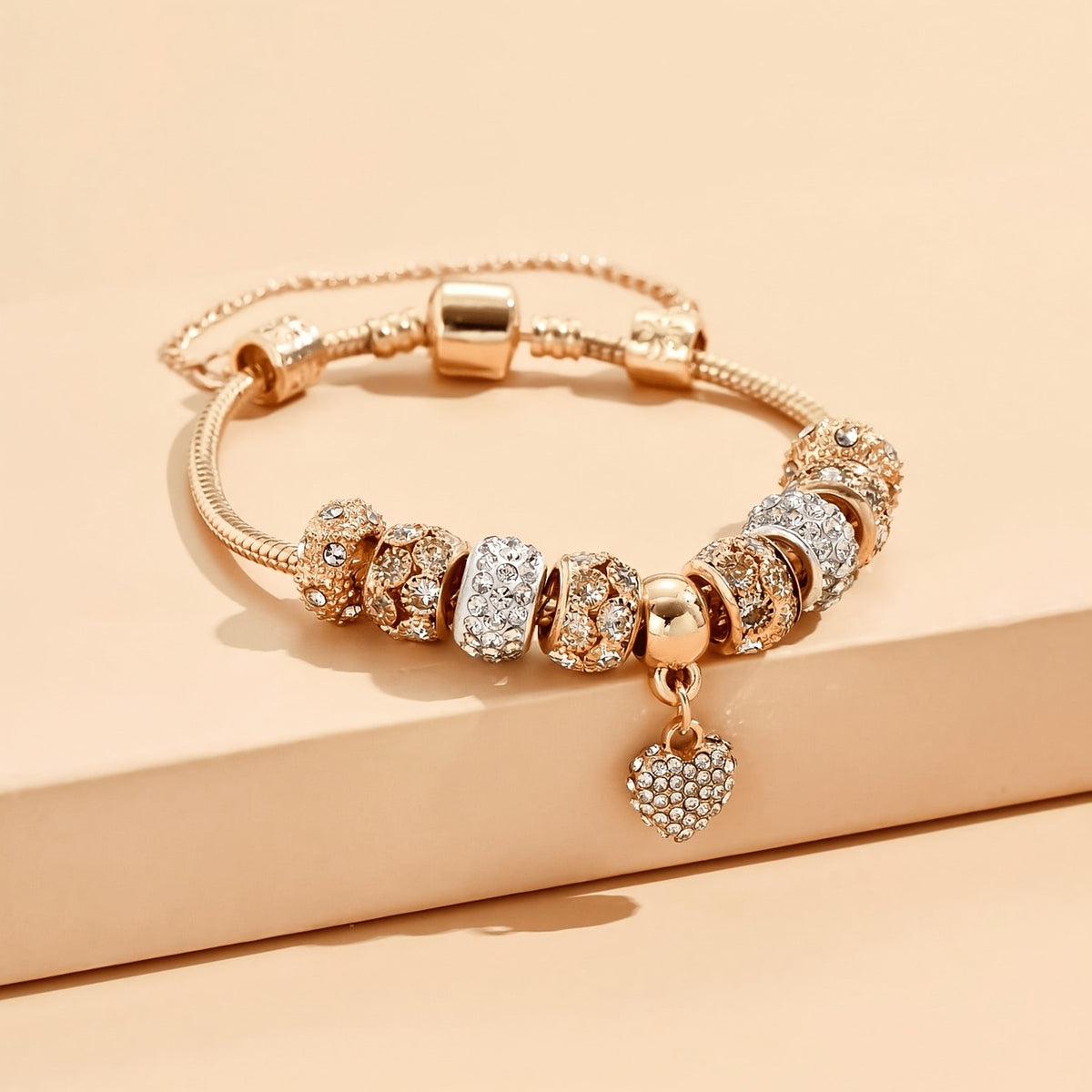 Vintage Beaded Heart Charm Bracelet