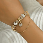 Vintage Beaded Heart Charm Bracelet