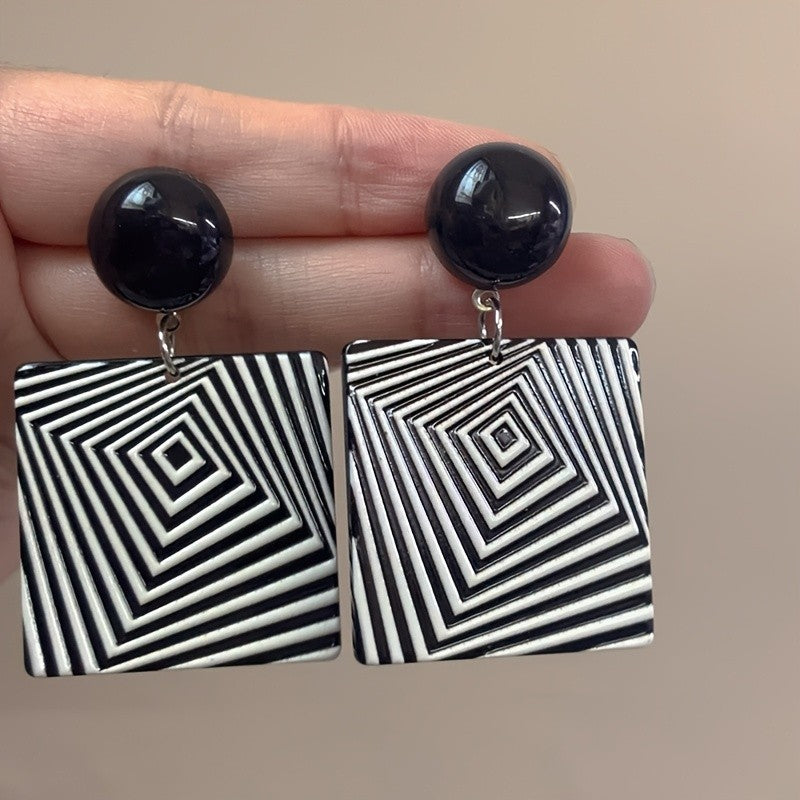 Geometric Black Square Drop Earrings
