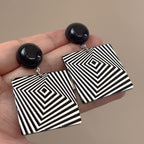Geometric Black Square Drop Earrings