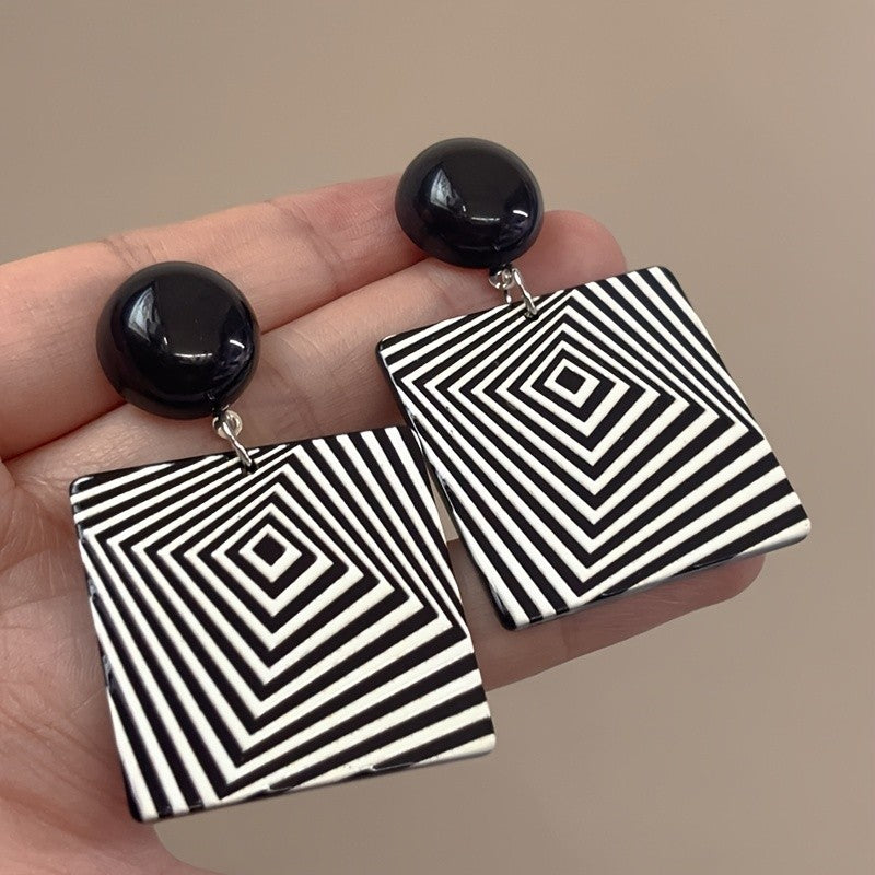 Geometric Black Square Drop Earrings