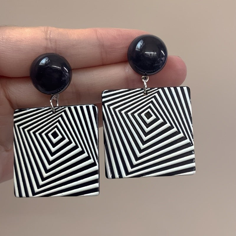 Geometric Black Square Drop Earrings