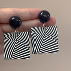 Geometric Black Square Drop Earrings
