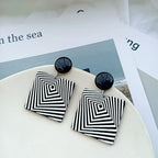 Geometric Black Square Drop Earrings
