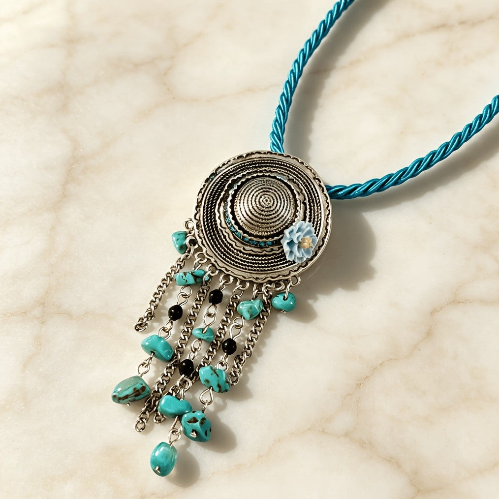 Bohemian Turquoise Tassel Pendant Necklace