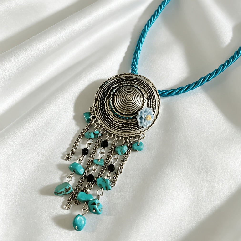 Bohemian Turquoise Tassel Pendant Necklace