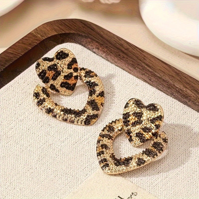 Asymmetric Leopard Heart Earrings