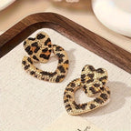 Asymmetric Leopard Heart Earrings