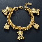 18k Bear and Lock Charm Chain Bracelet