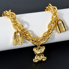 18k Bear and Lock Charm Chain Bracelet