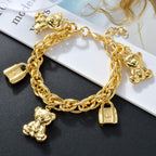 18k Bear and Lock Charm Chain Bracelet