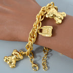 18k Bear and Lock Charm Chain Bracelet