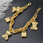 18k Bear and Lock Charm Chain Bracelet