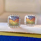 Vintage Square Landscape Stud Earrings
