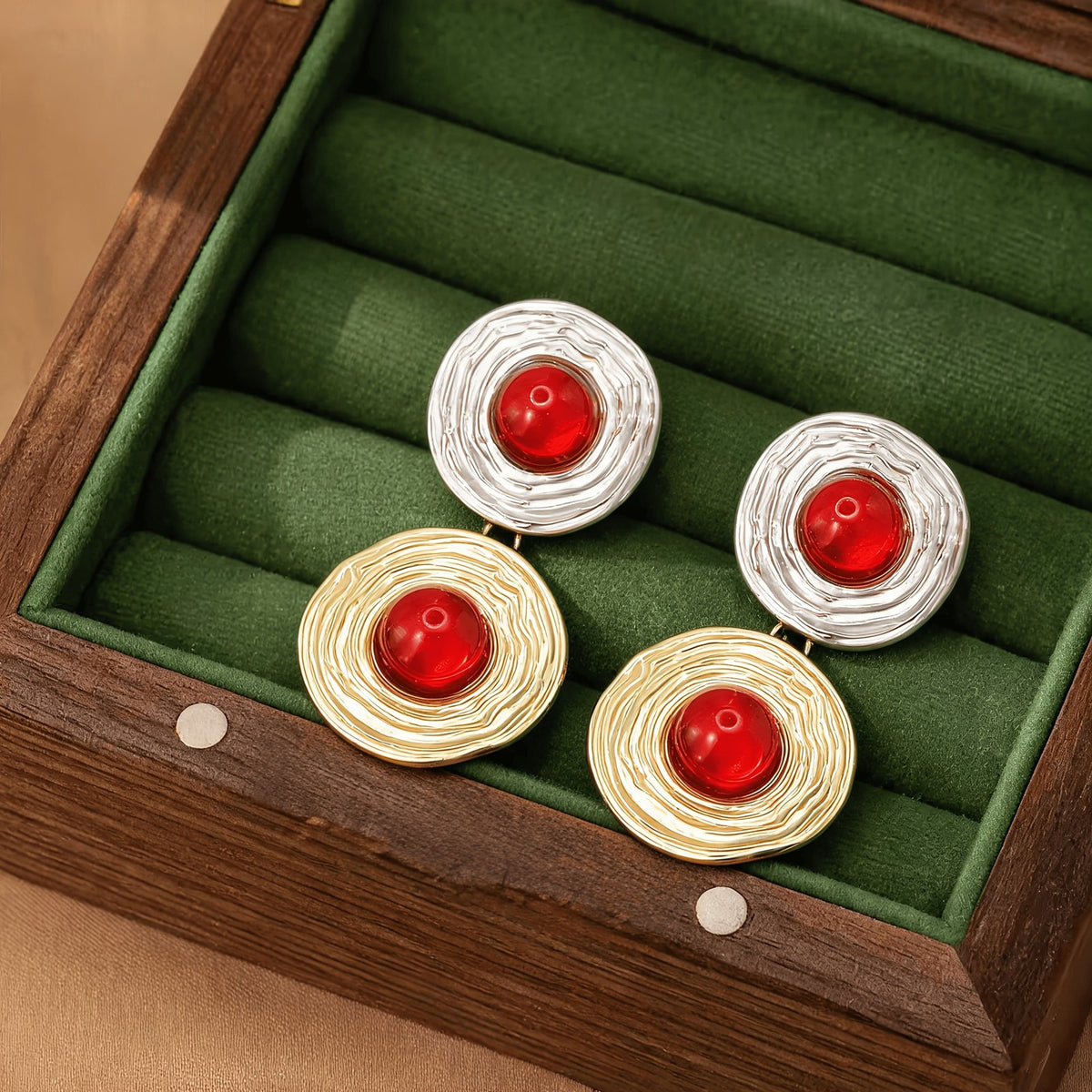 Vintage Two-Tone Geometric Stone Earrings