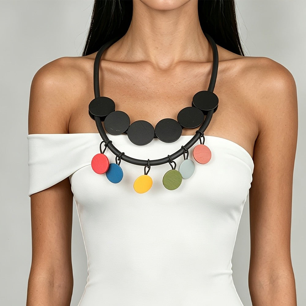 Colorful Round Disc Collar Necklace