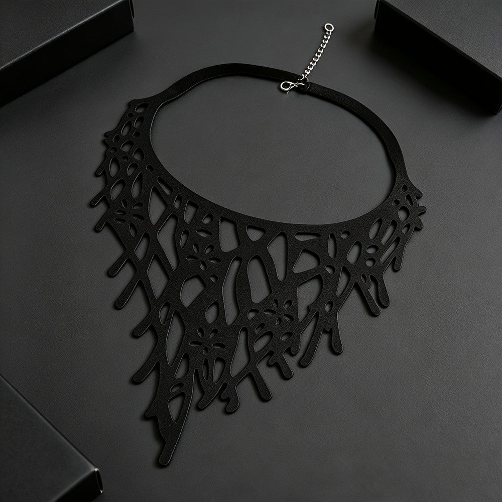 Black Hollow Coral Bib Necklace