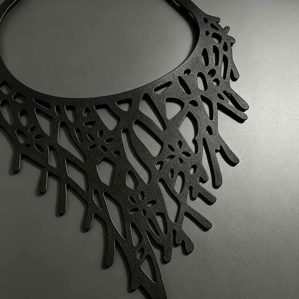 Black Hollow Coral Bib Necklace
