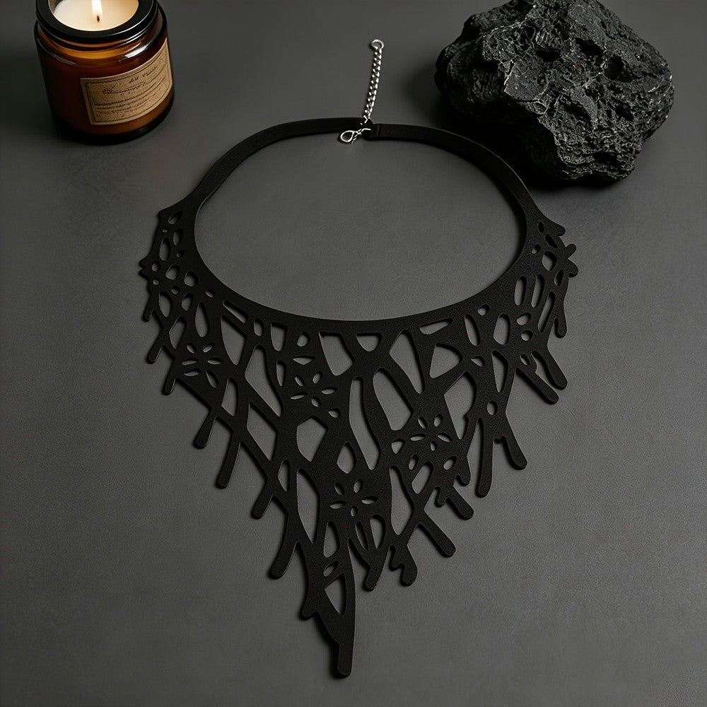 Black Hollow Coral Bib Necklace