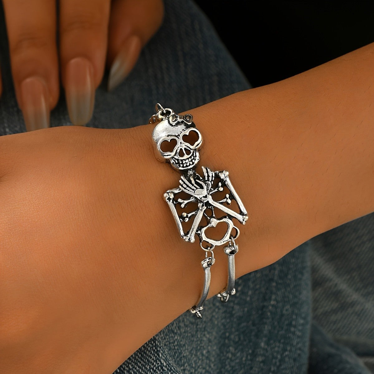 14k Skull & Bones Charm Bracelet